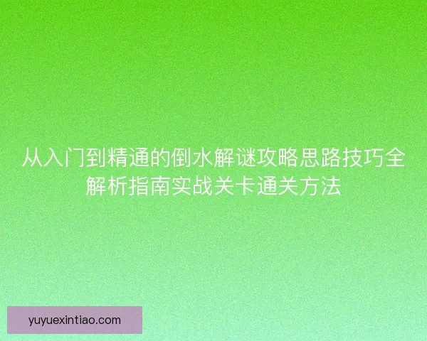 从入门到精通的倒水解谜攻略思路技巧全解析指南实战关卡通关方法